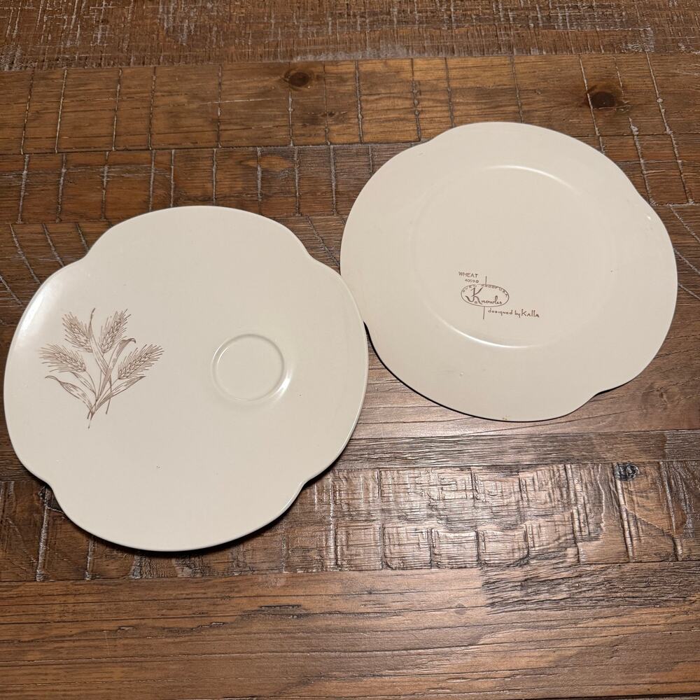 Vintage Edwin M Knowles Snack Plates Set of 2 Wheat Pattern Designed by Kalla